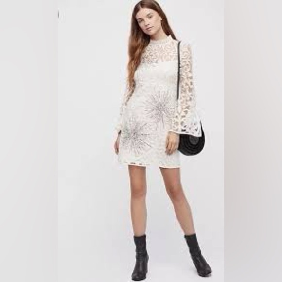 Free People North Star Mini Dress Ivory Lace Sequined NWT - Picture 5 of 5